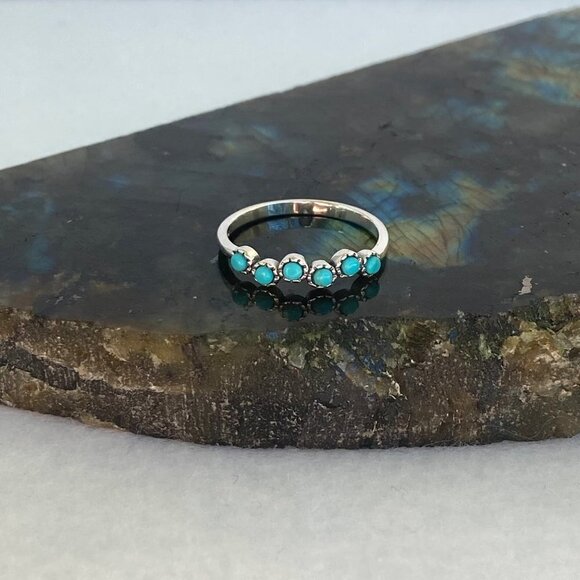 Sterling Silver 925 Dainty Minimalist Round Multi Turquoise Band Ring Sz 4.75 - Picture 5 of 16
